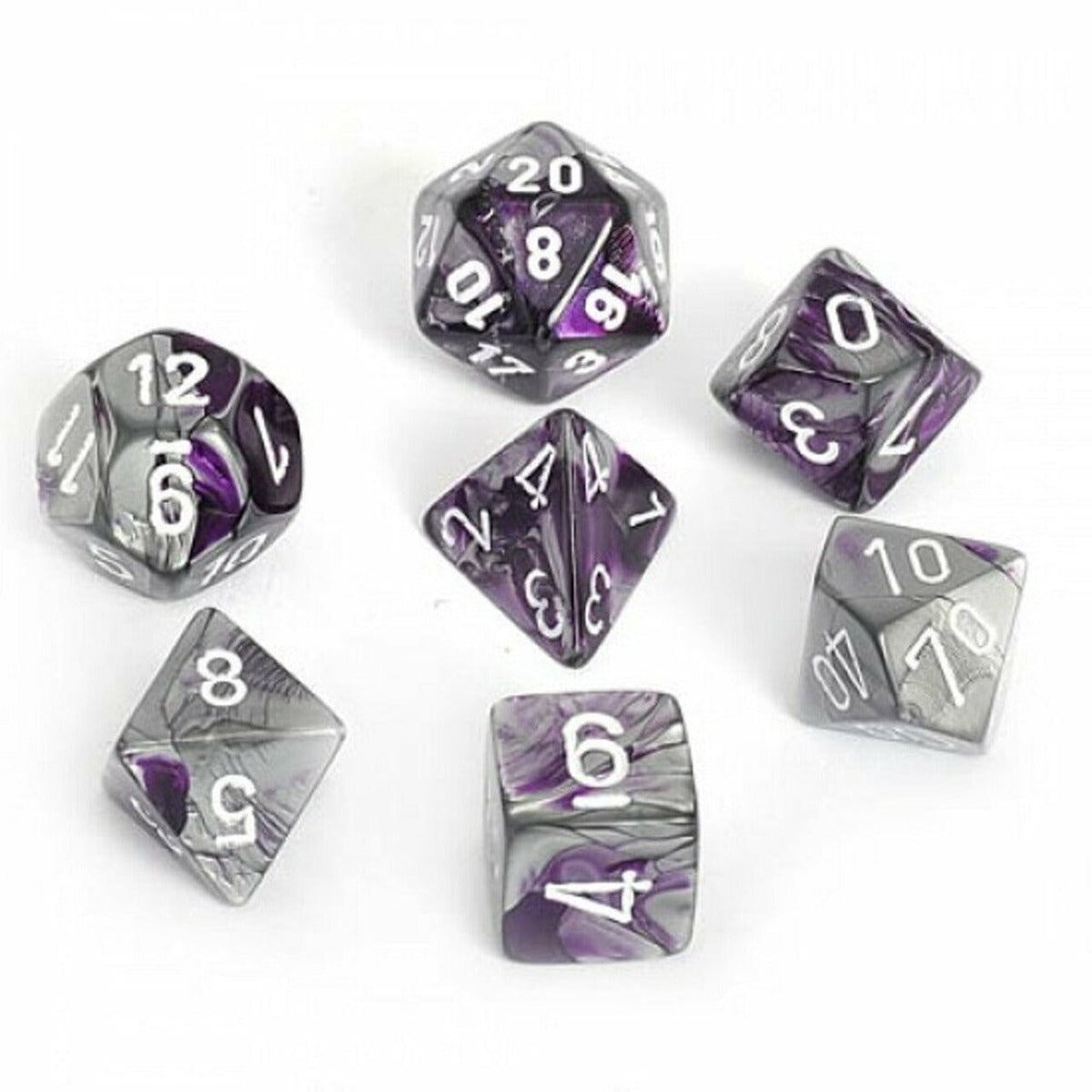 Chessex Gemini Purple/Steel/White 7 Die Set