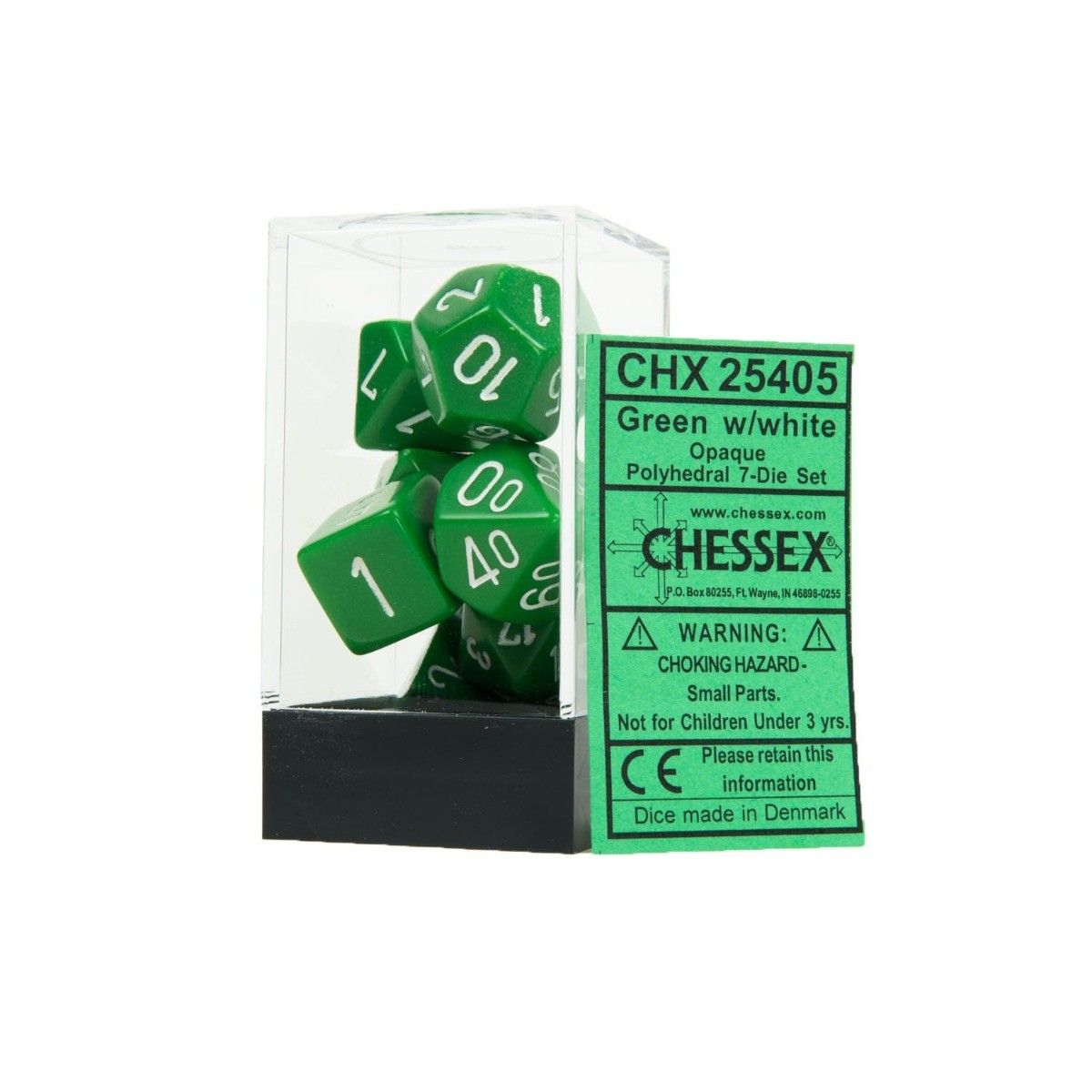 Chessex Opaque Green/White 7 Die Set